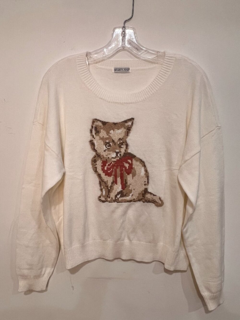 Mighty Fine Kitten Sweater Women’s Sz M Ivory